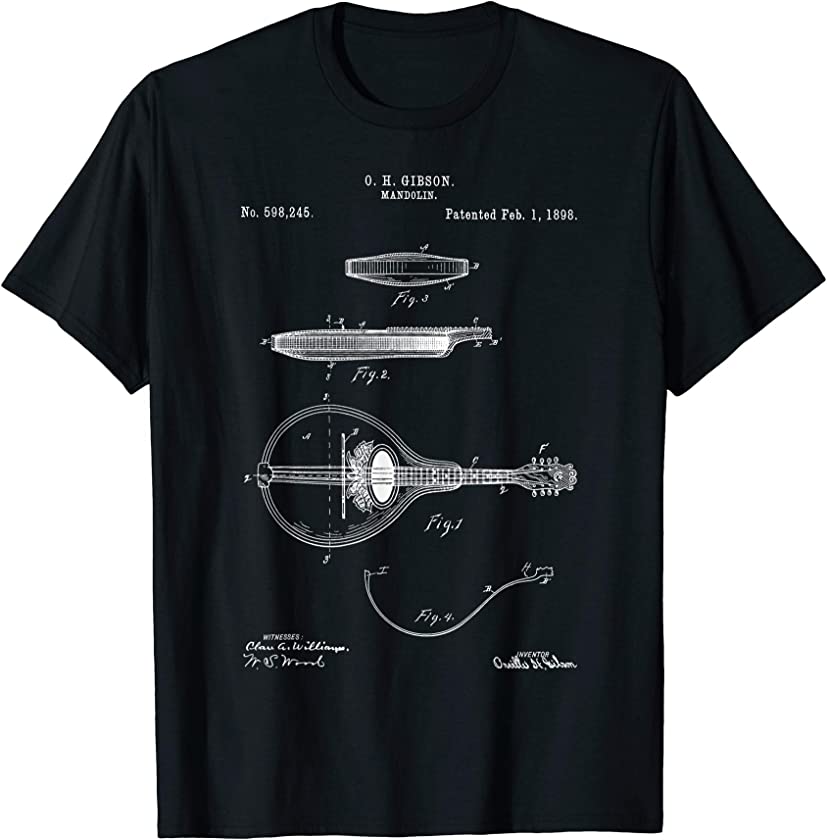 Vintage Patent Mandolin 1898 Music Retro Blueprint Fun Gift T-Shirt