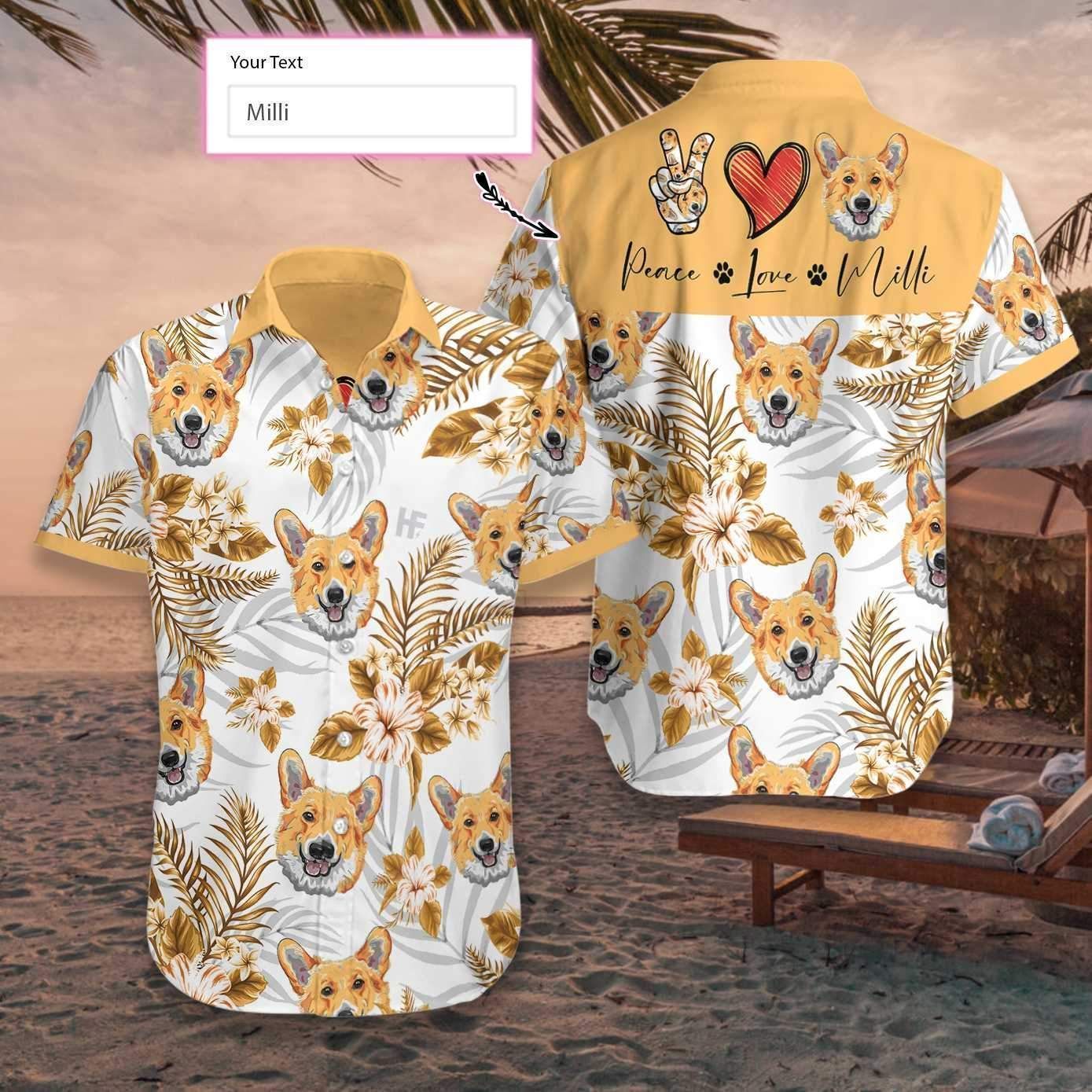 Cover Your Body With Amazing Personalized Custom Name Peace Love Corgi Hawaii Aloha Shirts Ha30330