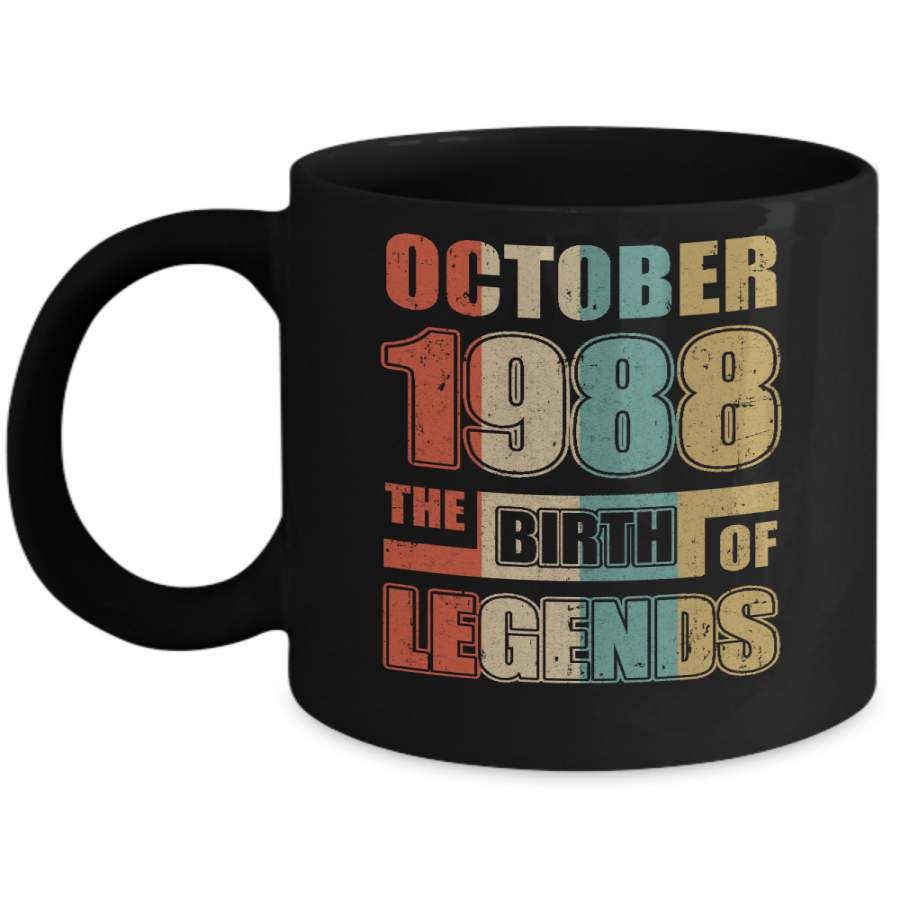 Vintage Retro October 1988 Birth Of Legends 32th Birthday Mug