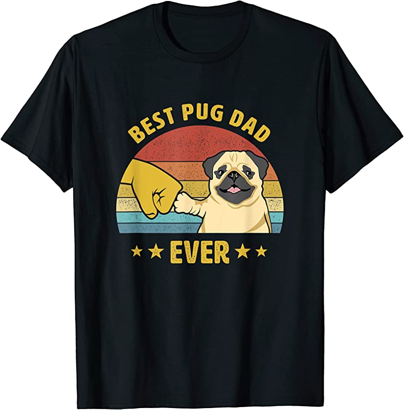 Mens Cute Best Pug Dad Ever Proud Vintage Puppy Lover Pug Retro T-Shirt