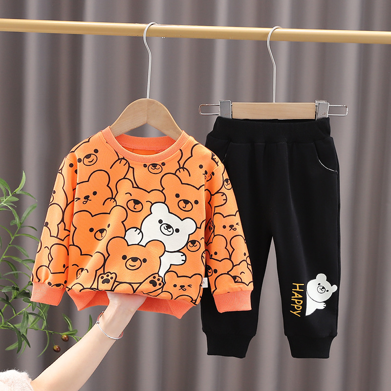 Spring Autumn New Kids 2pcs Sports Baby Boys Girls Clothes Set Cute Fashion Toddler Infant Cartoon Bear Outfits Sweatshirt+Pants alx