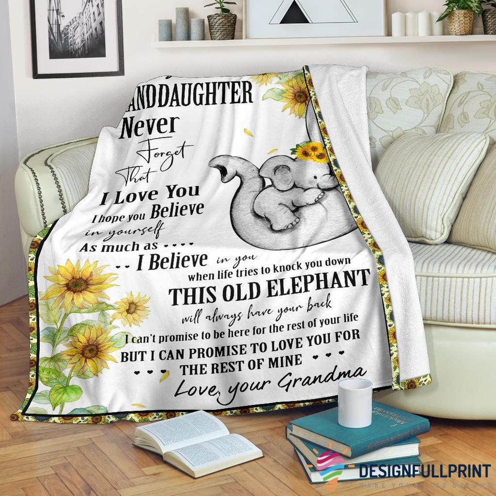 Grandma Present Nana Gift Grandma To Grand Daughter Elephant Sunflower Blanket