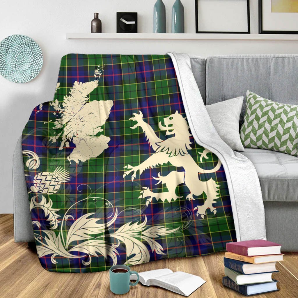 Tartan Blanket Forsyth Modern Tartan Scotland Lion Thistle Map Plaid Blanket