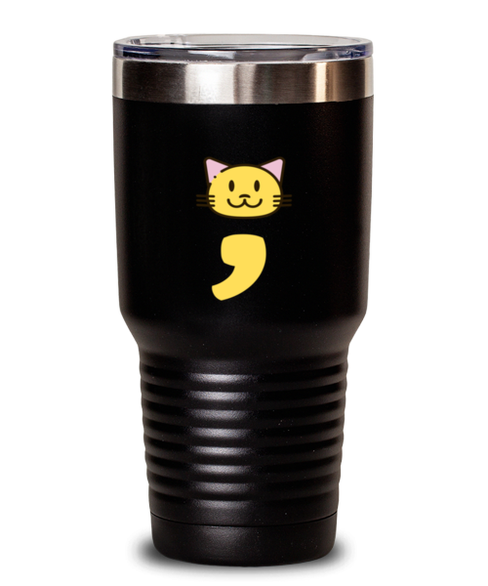 30 Oz Tumbler Stainless Steel Insulated  Funny Cat Semicolon Cats Pet Lover