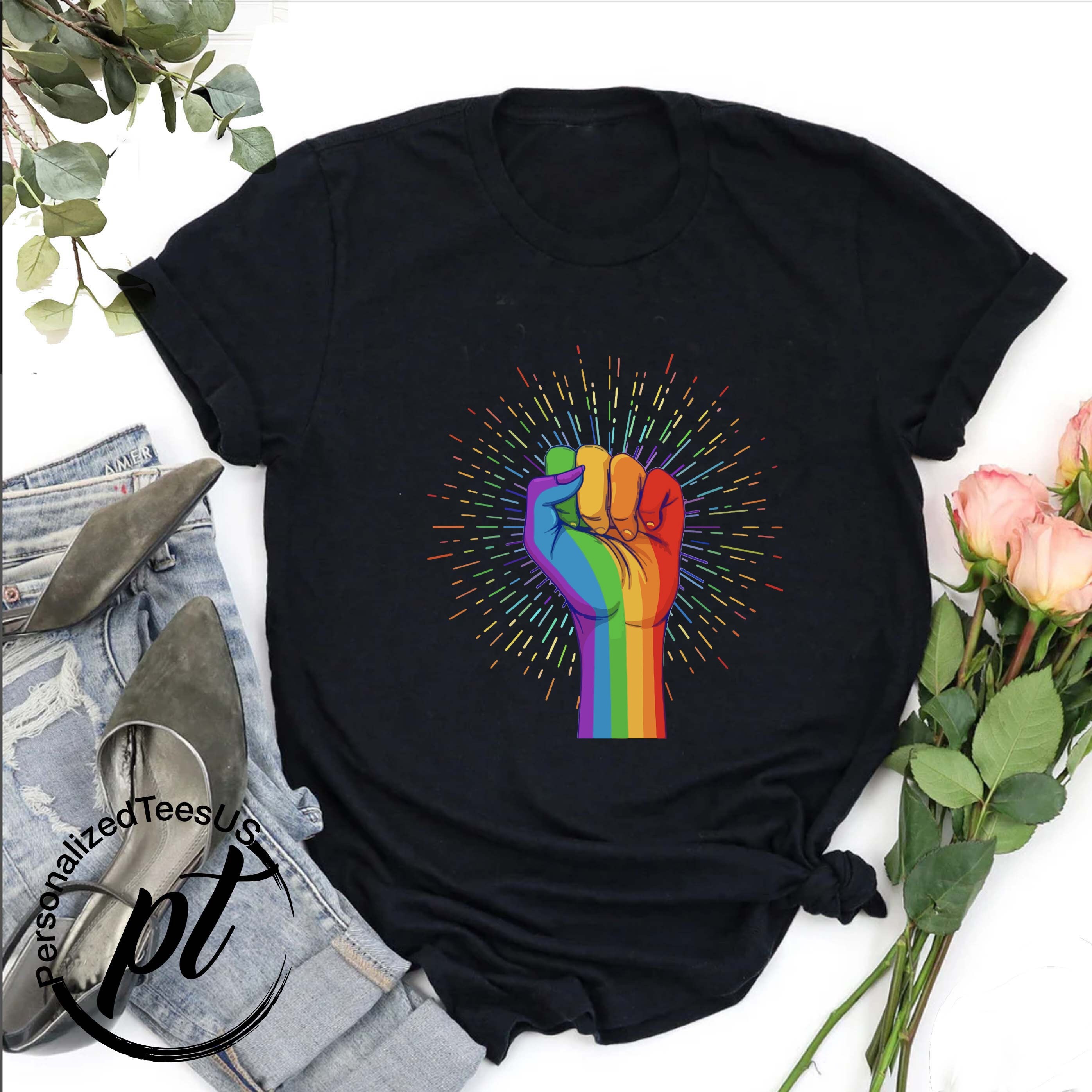 Rainbow Fist T-Shirt,Pride Rights Shirt,LGBTQ Shirt,Gay Pride Tee,LGBT Pride Gifts,Pride Month Shirt,Pride Parade Shirt, LGBT Pride Gifts