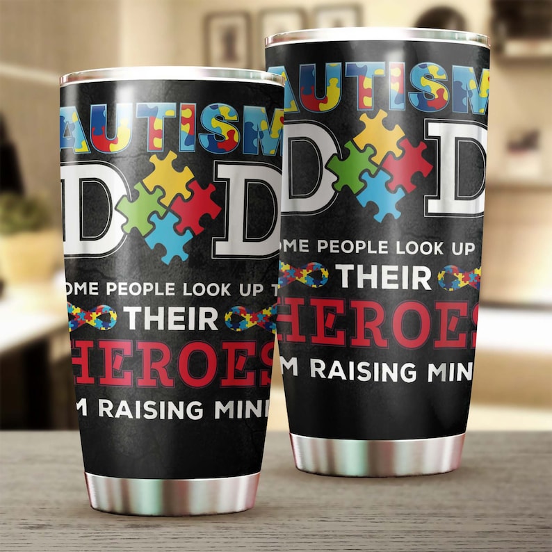 Autism Dad Hero Personalized Stainless Steel Tumbler- Autism Tumbler – Father’S Day Gift – Gift For Autism Parent – Gift For Autism Child