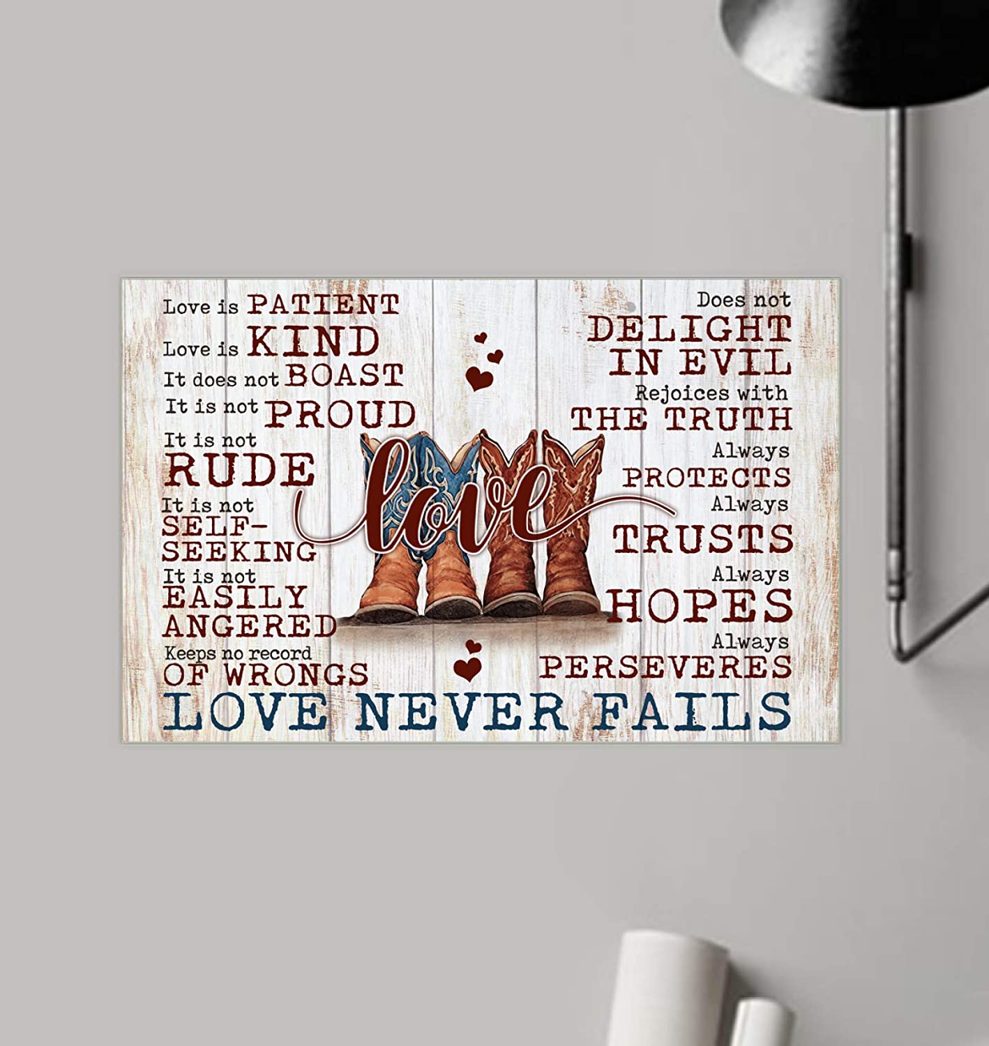 Vintage Country – Love Is Patient Always Hopes Protects Rejoices With The Truth Poster Art Print      Home Decor Gift For Men Women Family Friend On Birthday Xmas