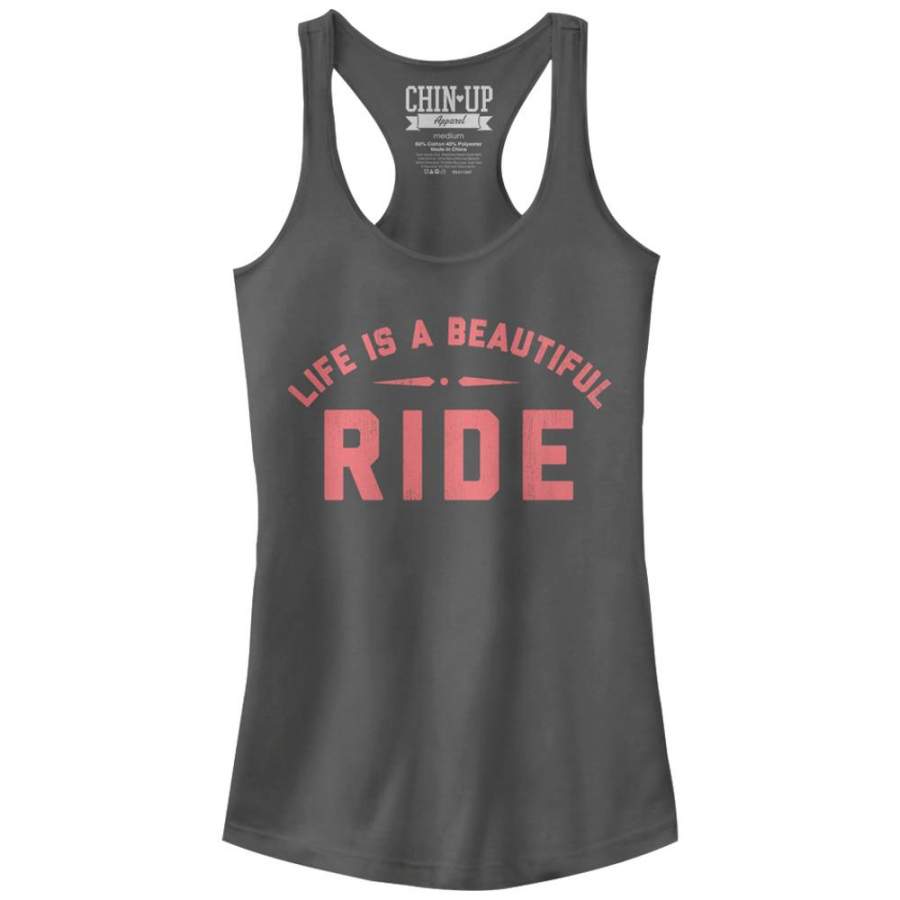 CHIN UP Junior’s Life is a Beautiful Ride  Racerback Tank Charcoal