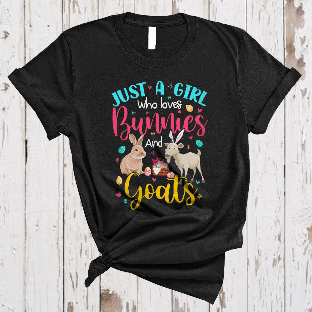 Just A Girl Who Loves Bunnies And Goats Cute Floral Easter Day Bunny Goat Farmer Lover T-Shirt