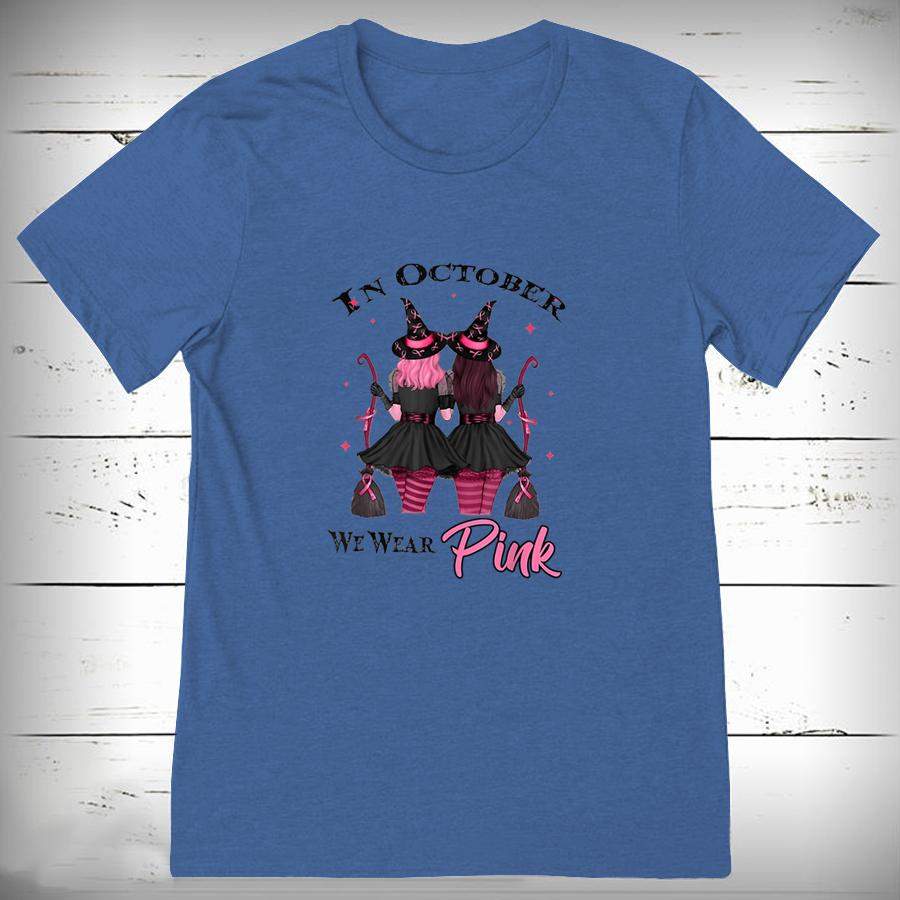 Witches In October We Wear Pink Autumn Fall Breast Cancer T Shirt