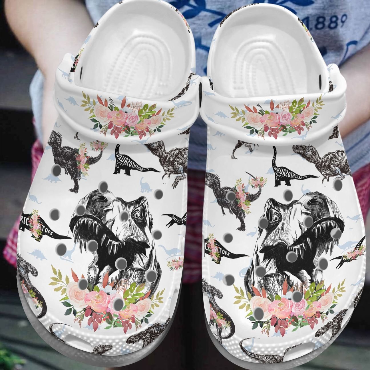 Dinosaur Personalized Clog, Custom Name, Text, Color, Number Fashion Style For Women, Men, Kid, Print 3D Floral Dinosaurs