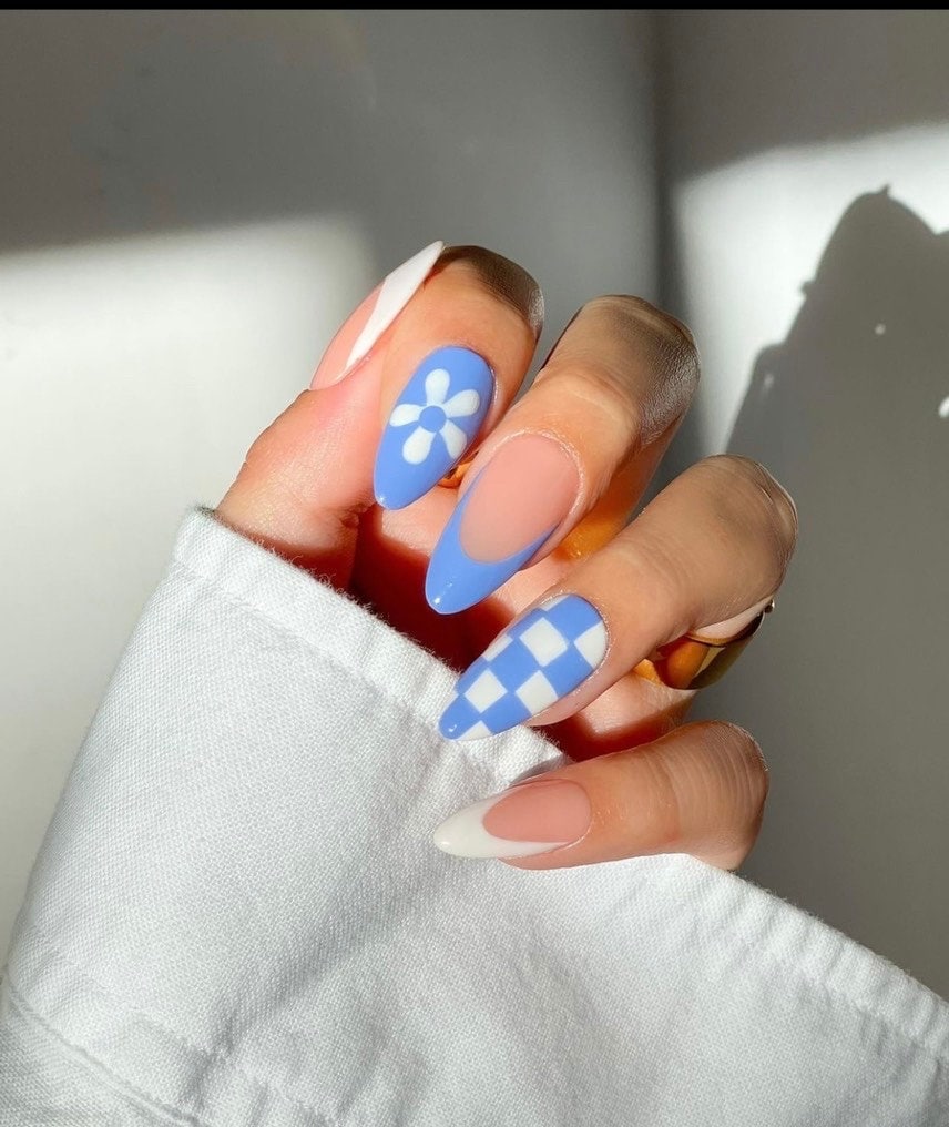 Blue Nails Design | Fake Nails | Glue On Nails | Press On Nails