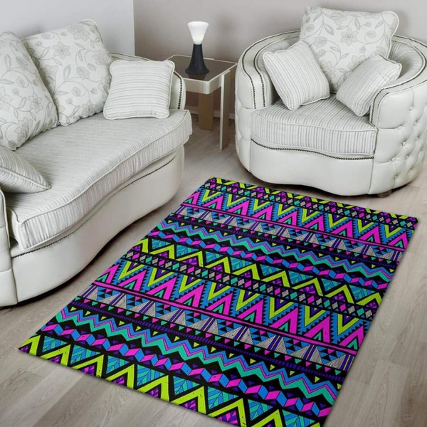 Neon Indian Aztec Doodle Area Rug