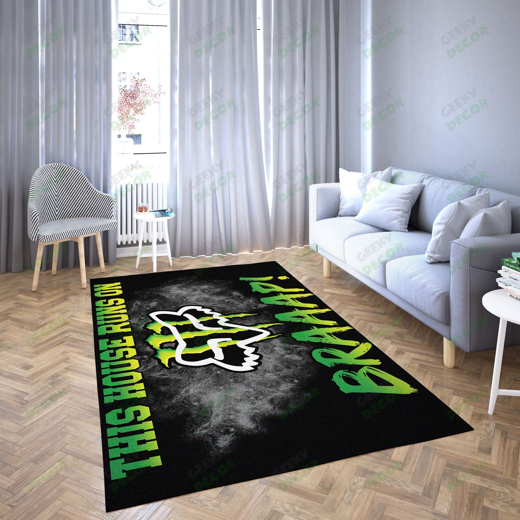 This House Runs On Braaap Black And Green Carpet Living Room-Area Rug