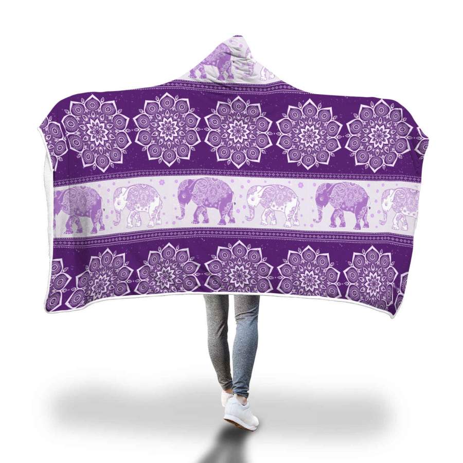 Purple Mandala Elephant Hooded Blanket Elephant Blanket