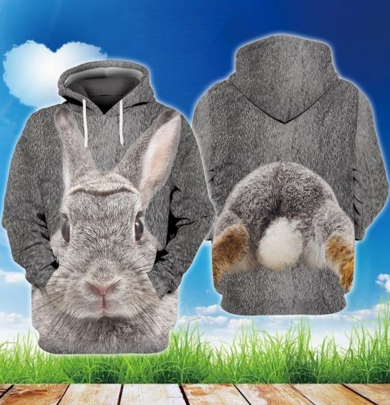 3D Grey Rabbit Unisex Hoodie Cp