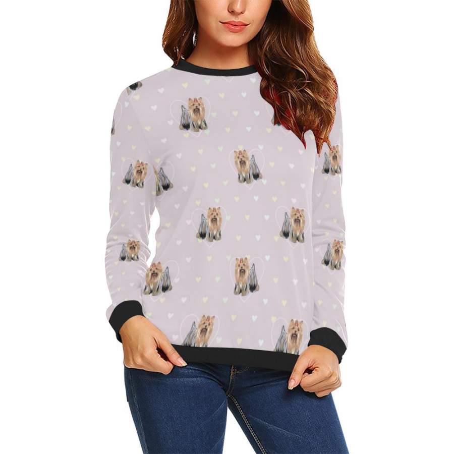 Yorkshire Terrier Dog Puppy Pattern Print Women Crewneck Sweatshirt