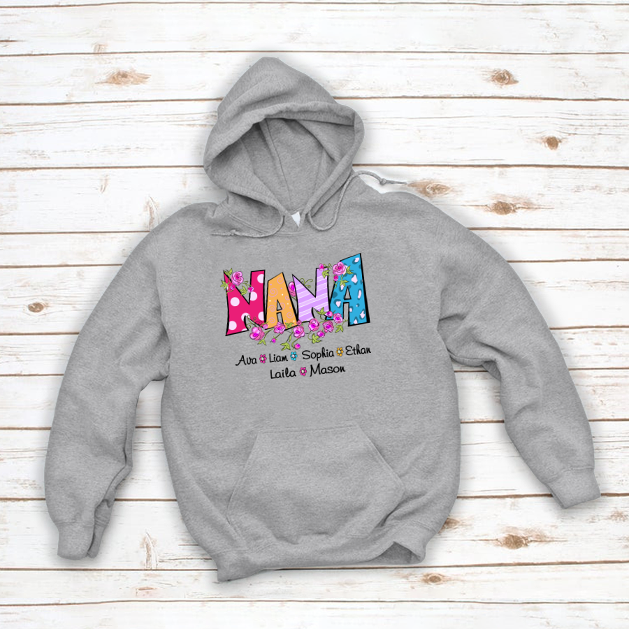 Nana And Grandkids Flower Custom Hoodie