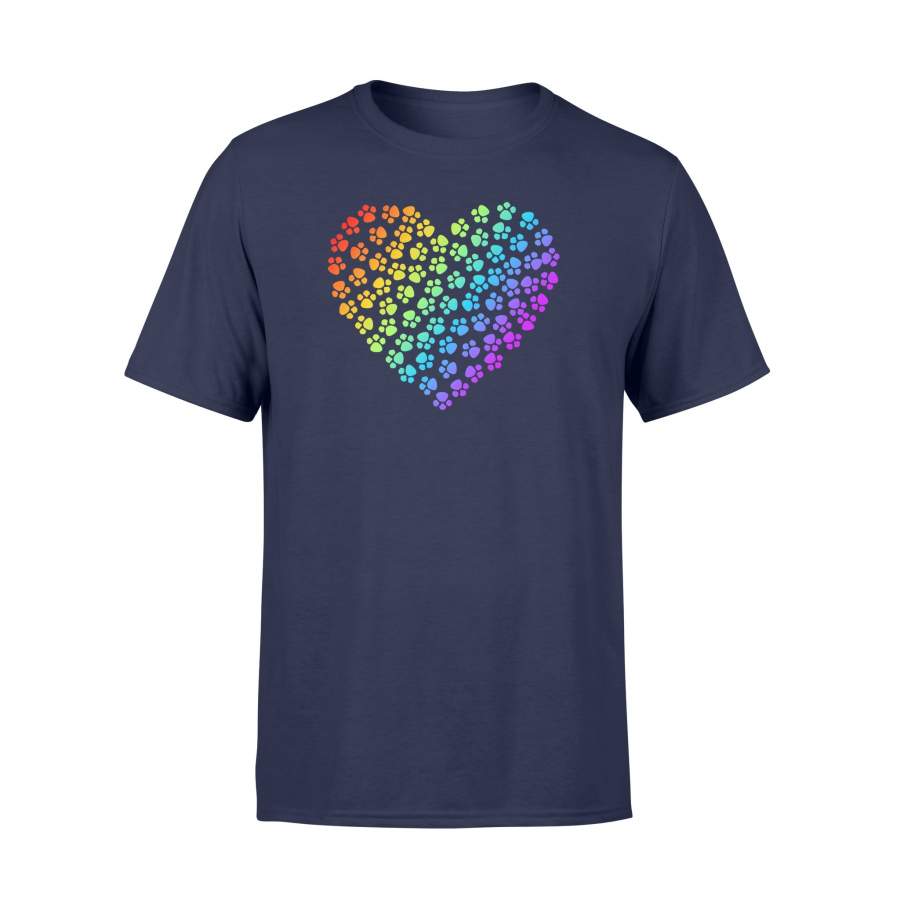 Dog Paw Print Rainbow Heart Love Puppy Mom T Shirt