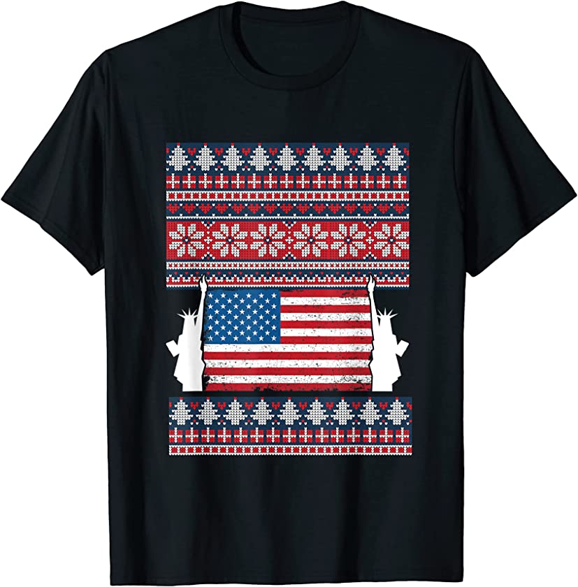 Ugly Christmas X-Mas USA American Flag Statue Of Liberty T-Shirt