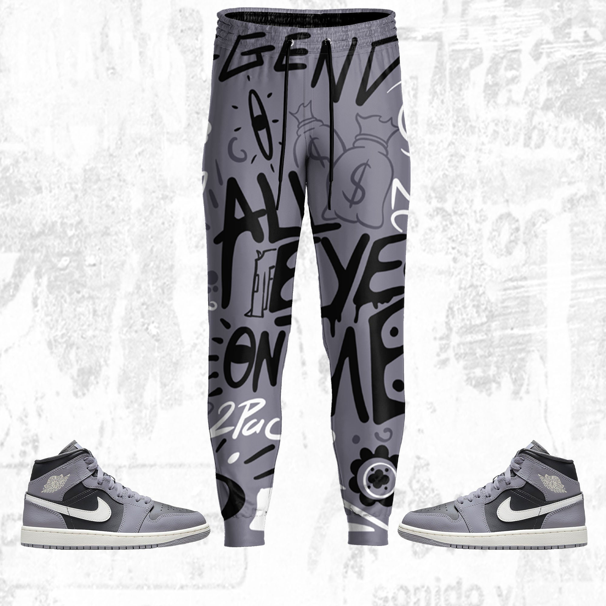 All Eye On Me 3D Doodle Eye ST Unisex Pants match Jordan 1 Mid Cement Grey, Pants 3D match Jordan Sneaker