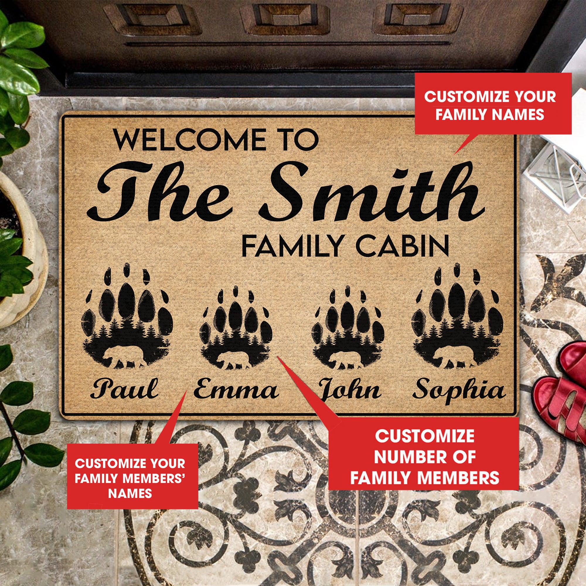 Welcome To Family Cabin Personalized Coir Pattern All Over Printing Doormat