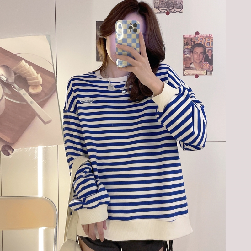 Women’s Sweatshirt Korean Fashion Stripe Cotton Hoodie Winter Warm Long Sleeve Woman Clothes Loose Casual Pullover Sweatshirt alx