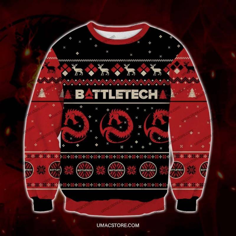 Battletech Draconis Knitting Pattern 3D Print Ugly Christmas Sweatshirt