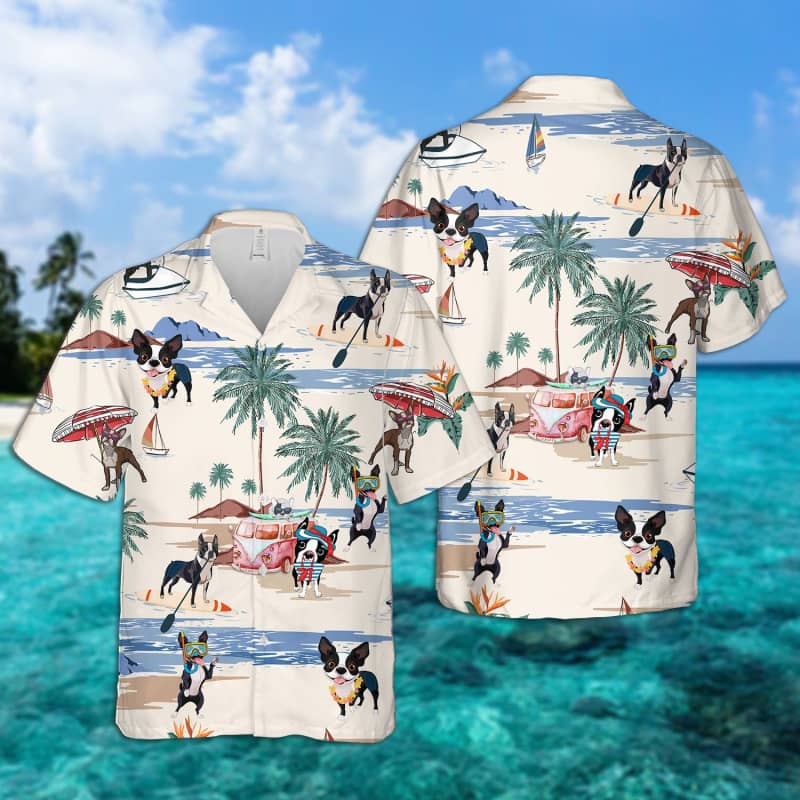 Boston Terrier Summer Beach Hawaiian Shirt, Boston Terrier Hawaiian Shirt, Aloha Shirt For Dog Lover