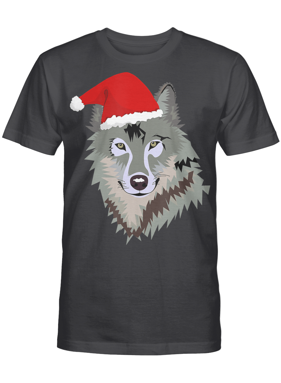 AmazeStyleZ Santa’s Reindeer, Ugly Christmas Sweater, Christmas Gift Ideas, Funny Grey Wolf Christmas T-Shirt Santa Hat Wolves Gift Kids T-Shirt