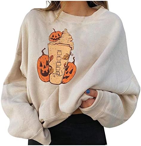 Halloween Pumpkin Milk Tea Cup Print Crewneck Sweatshirt All Over Print Sweatshirt For Women Sweatshirt For Men Sws1282