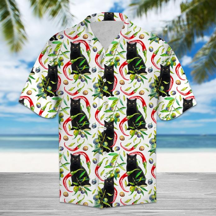 Hot Chili Peppers And Black Cat Tropical Polyester Hawaii Shirt Ha38339