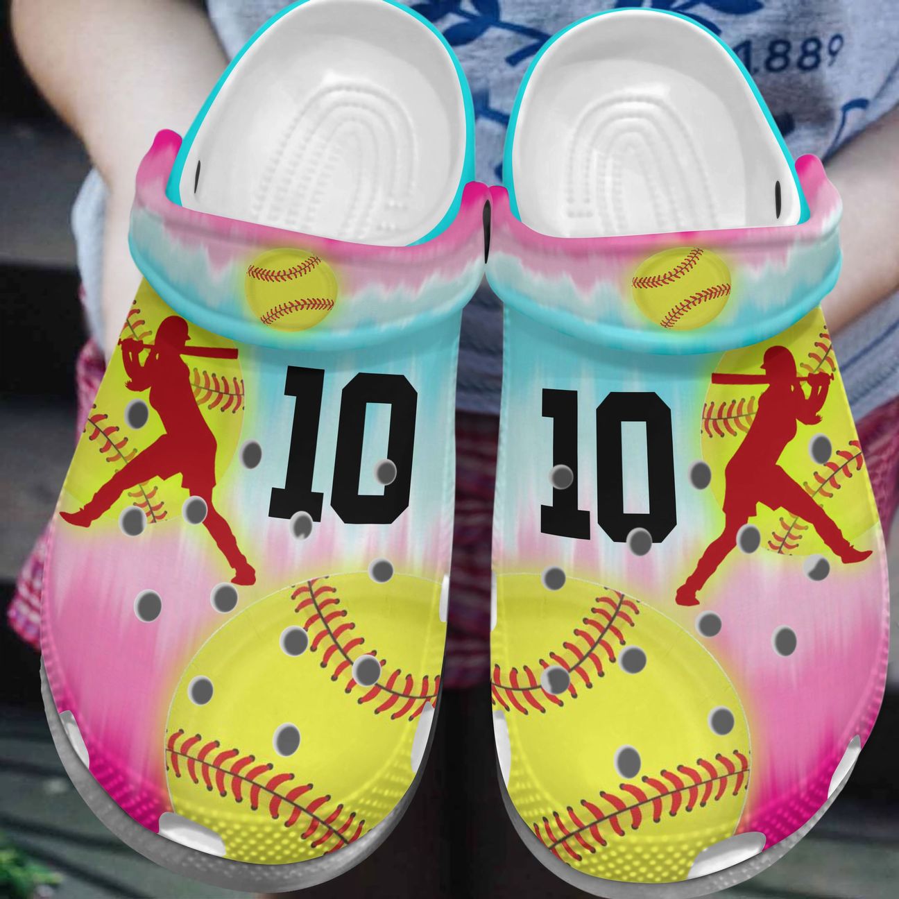 Softball Personalized Clog, Custom Name, Text, Color, Number Fashion Style For Women, Men, Kid, Print 3D Softball Sky