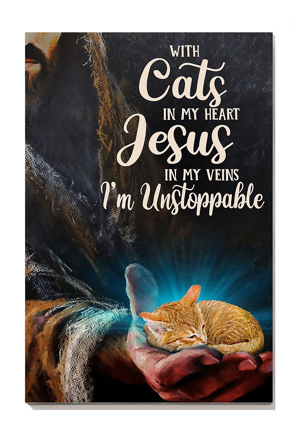 With Cats In My Heart Jesus God Wall Art For Home Decor Gift For Christian Cat Lovers Wrapped Canvas