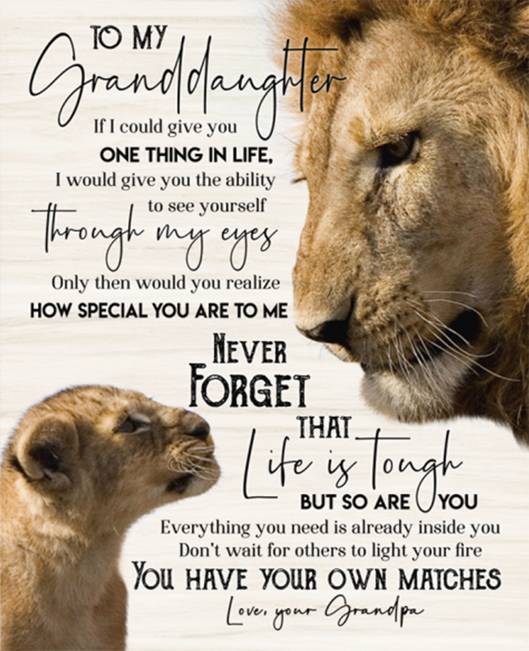 To My Granddaughter Fleece Blanket, Personalized Birthday Gift For Granddaughter From Grandpa Lion Blanket