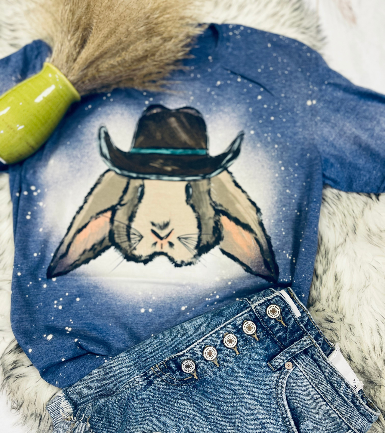 Easter Bunny Cowboy Hat Bleached Shirt