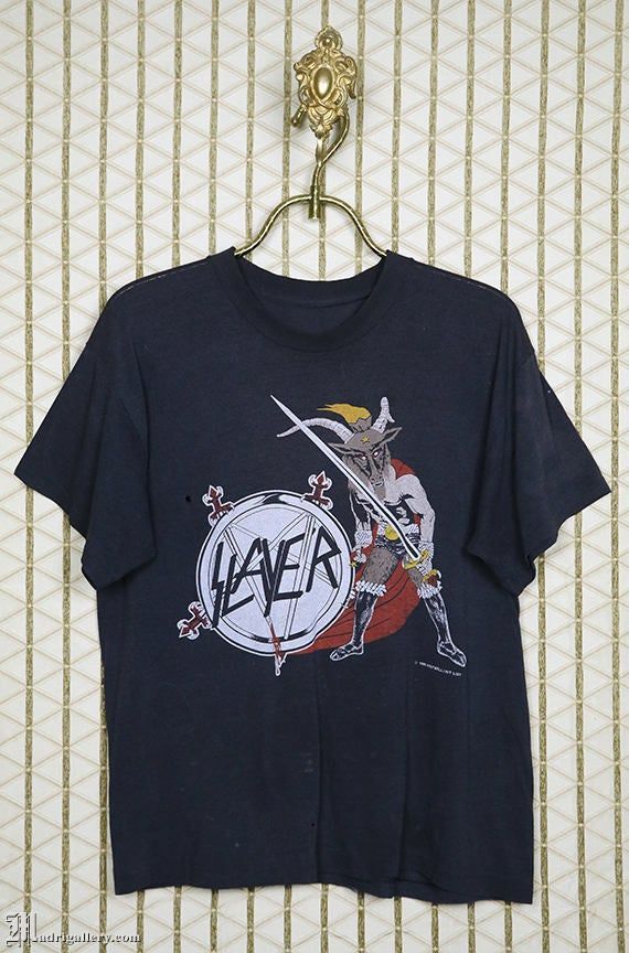 Slayer Shirt Vintage Rare Shirtfaded Black Haunting The Chapel 1980S Og Thrash Metal Metal Blade Shirt