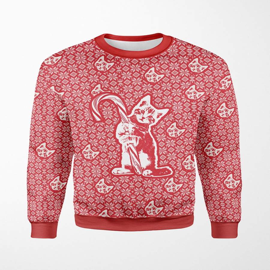 Men’s | Candy Cane Reaper Kitty | Holiday Crewneck Sweatshirt