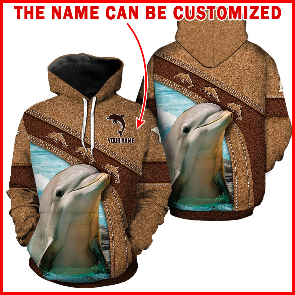 Dolphin Leather Pattern Full Hoodie All Personalized Custom Name Full Hoodie All Over Print Thicken Pullover Fleece Hoodie