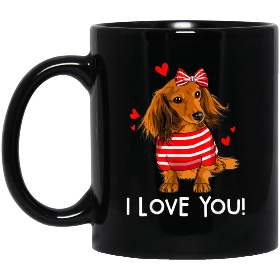 Cute Dachshund Puppy Red Bow Valentines Day Mug