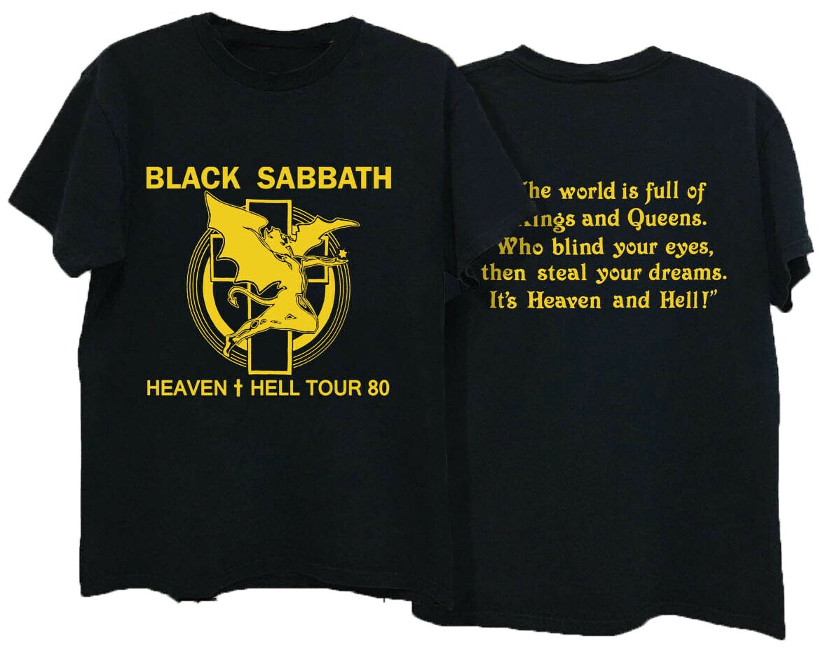 1980 Black Sabbath Heaven and Hell Tour Black Cotton Reprint T-Shirt