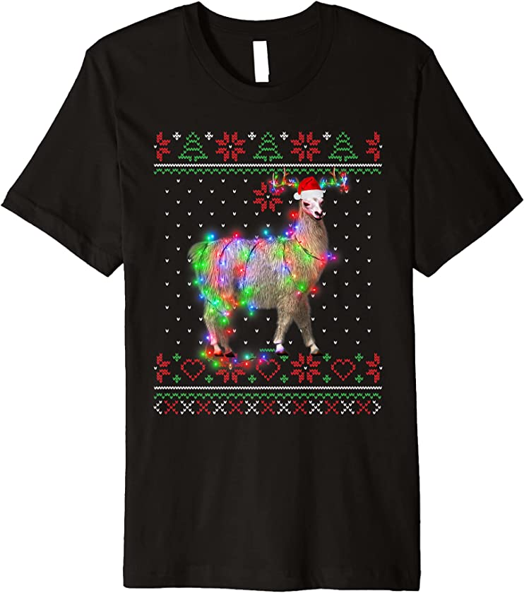 Llama Animal Ugly Sweater Christmas Puppy Animal Lover Premium T-Shirt