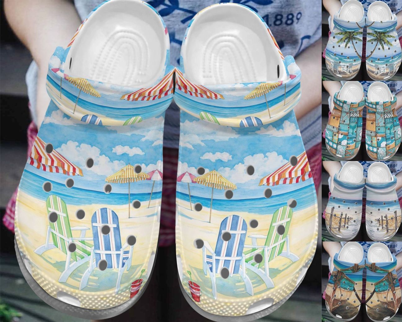 Beach Personalize Clog, Custom Name, Text, Fashion Style For Women, Men, Kid, Print 3D Whitesole