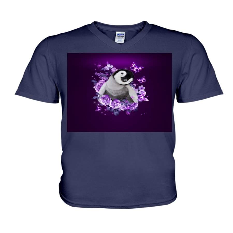 Lovely Penguin Floral Background  Special Custom Design Guys V-Neck