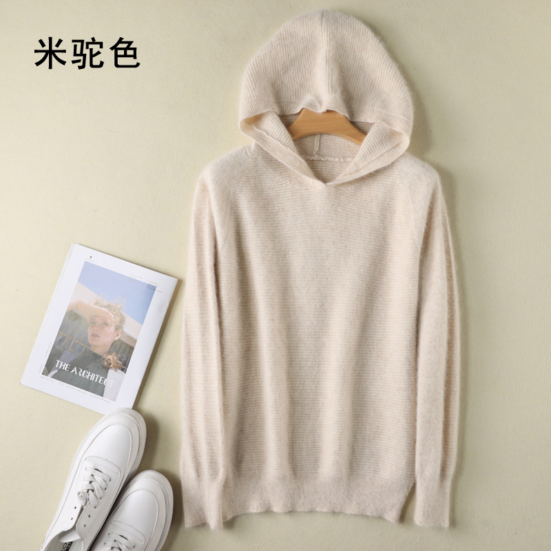 2021 Spring Winter 100%Pure Mink Cashmere Sweater Women Knitted Hooded Warm Lady’s Grade Up Jumpers and Pullovers Soft Warm Tops alx