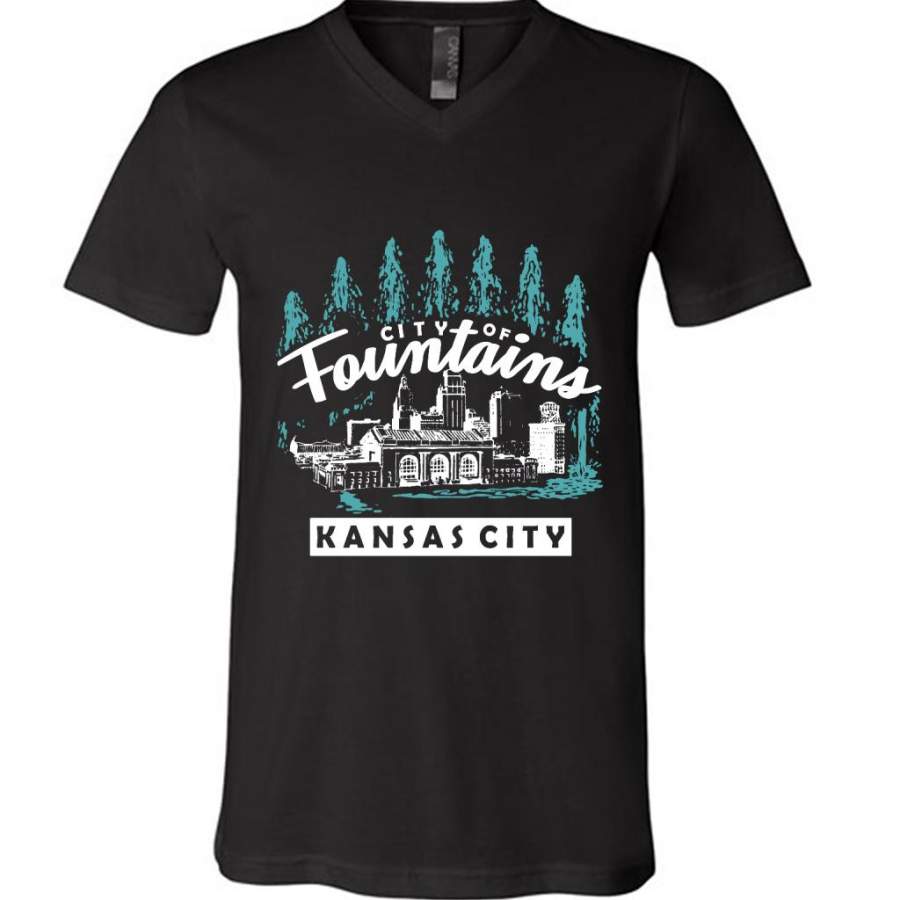 City Of Fountais Kansas City – Canvas Unisex V-Neck Shirt