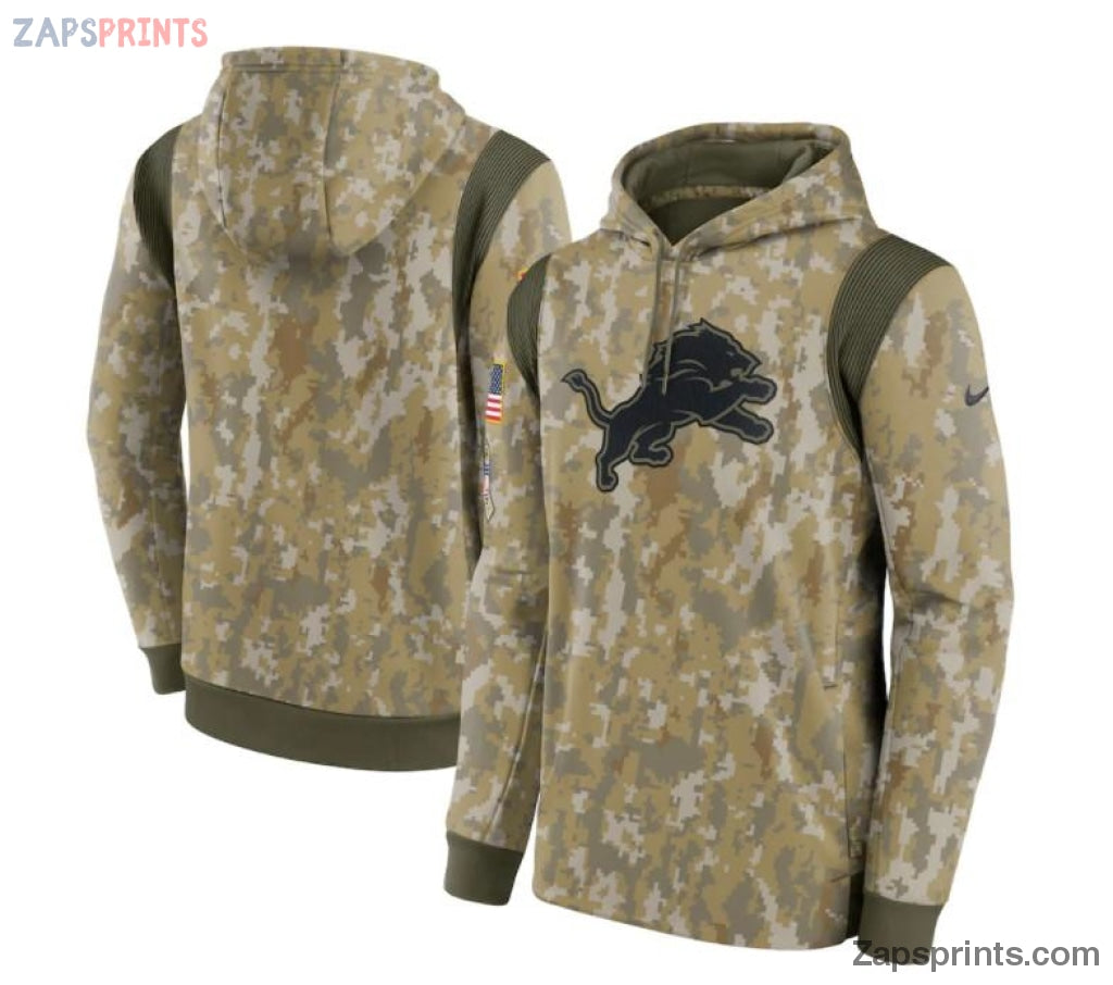 Men Camo Detroit Lions 2021 Salute To Service Therma Performance Pullover Hoodie