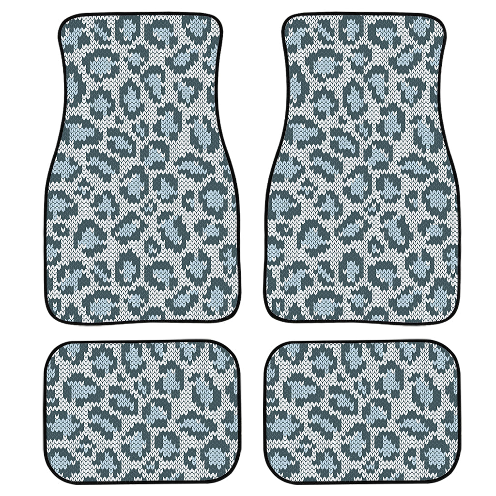 Snow Leopard Knitted Pattern Print Front And Back Car Floor Mats, Front Car Mat