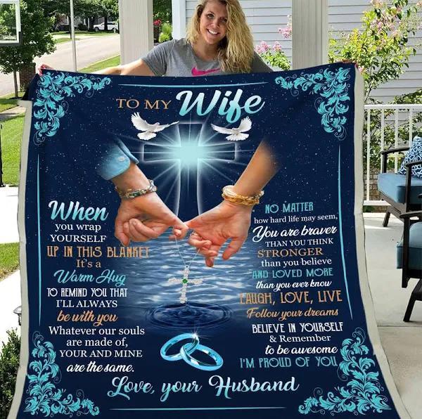 To My Wife When You Wrap Yourself Up In This Blanket Couple Rings Fleece Blanket Gift For Wife Home Decor Bedding Couch Sofa Soft And Comfy Cozy