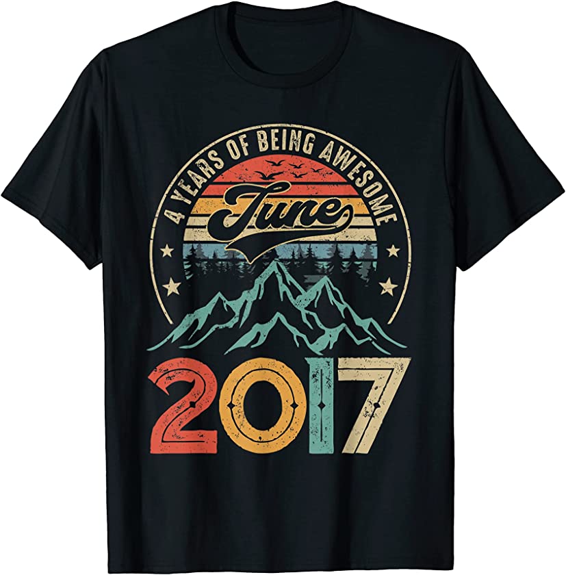 Vintage June 2017 Retro 4th Bday Distressed 4 Years Old T-Shirt